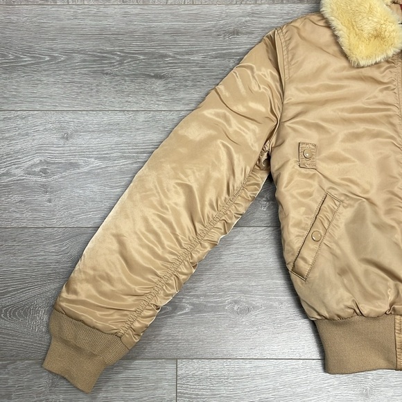 Alpha Industries B-15 Bomber Jacket Gold Nylon Removable Faux Fur Collar XS - Picture 4 of 16